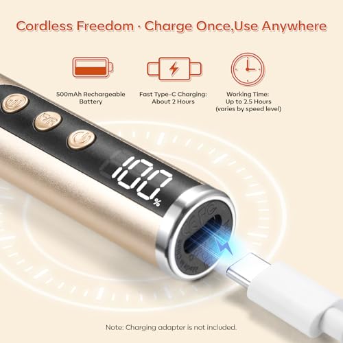 Makartt Gold Cordless Nail Drill for Beginners 25000RPM Slim E-File Kit