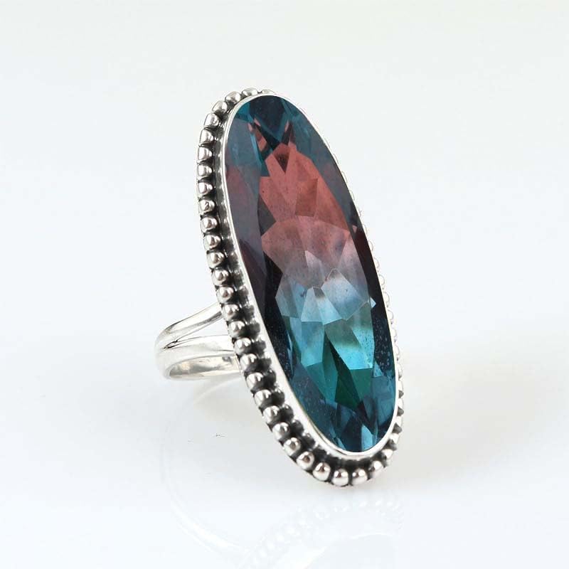 Purple Copper Turquoise Gemstone Ring 925 Sterling Silver Handmade Long Oval Designer Ring For Women Wedding Gift For Her By NKG (Purple Turquoise)