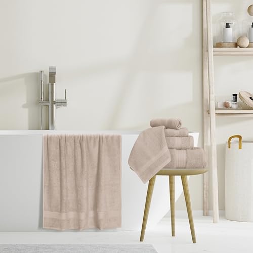 GLAMBURG Tan 8-Piece Ultra Soft Cotton Towel Set with Oversized Bath & Hand Towels