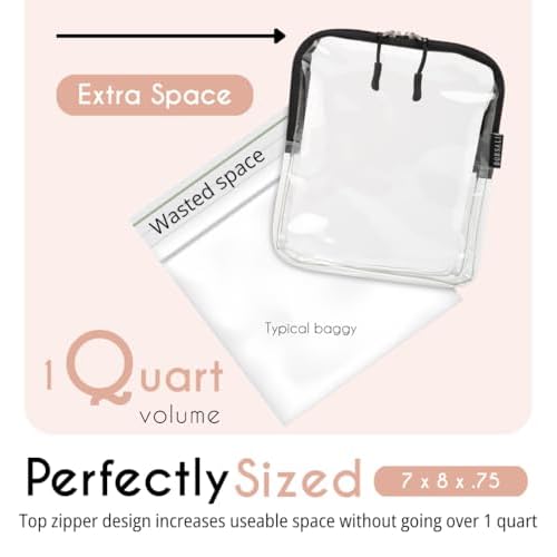 BORSALI TSA Approved Toiletry Bag - Clear Quart Size for 3-1-1 LIquids for Carry On Travel - Toiletries Organizer - Cosmetic Pouch with Zipper - Travel Accessories - 4 Pack