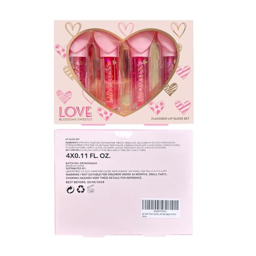 Heart Charm Lip Gloss Set for Girls - 4 Pack Fruity Flavors