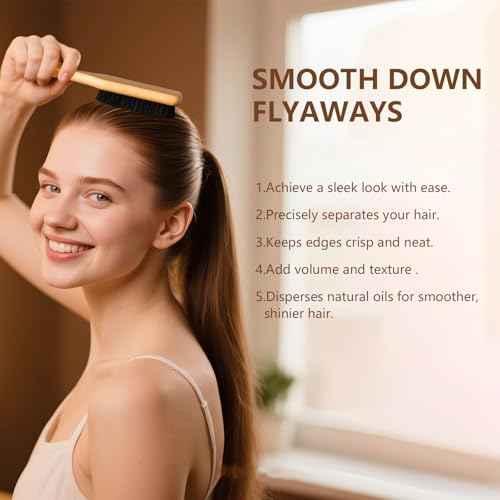 Boar Bristle Slick Back Hair Brush for Smooth Flyaways, Frizz, Sleek Ponytail, Buns and Edge Baby Hair, Teasing | Gel Comb Styling Accessories for Girls, Kids and Women
