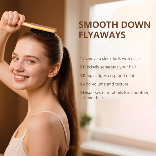 Boar Bristle Hair Brush with Rat Tail Comb for Women & Kids