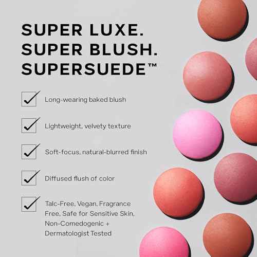 Saie SuperSuede Baked Blush - Talc-Free Powder Blush for All Day Wear - Enriched with Plant-Derived Squalane + Glycerin to Help Moisturize Dry Skin - Mia (0.1 Ounce)