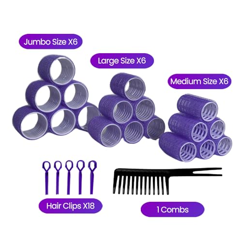 25-Piece Hair Rollers Set - Heatless Curlers for Long, Short, Medium Hair - Velcro Rollers with Clips & Comb for Blowout Look - Jumbo & Large Curlers for No Heat Styling