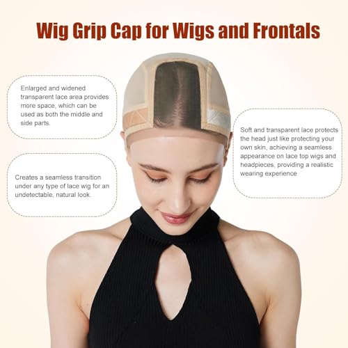 Lace Wig Cap with Grip Band - Adjustable Glueless Wig Cap