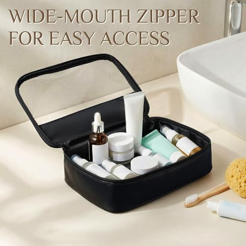 Abbylike 3 Pcs Clear Makeup Bag PU Leather Travel Cosmetic Case Transparent Toiletry Bag with Zipper Waterproof Travel Toiletry Bags for Women and Girls(Black)