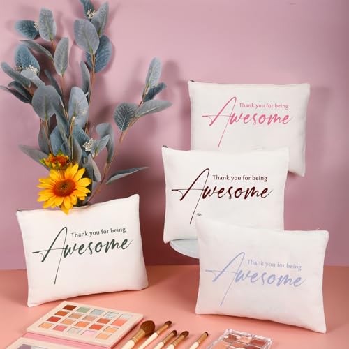 Buryeah 24 Pcs Cosmetic Bags for Womens History Month Employee Gift Thank You for Being Awesome Makeup Bags Bulk Employee Appreciation Pouches Women Coworker Teacher Gift(White)