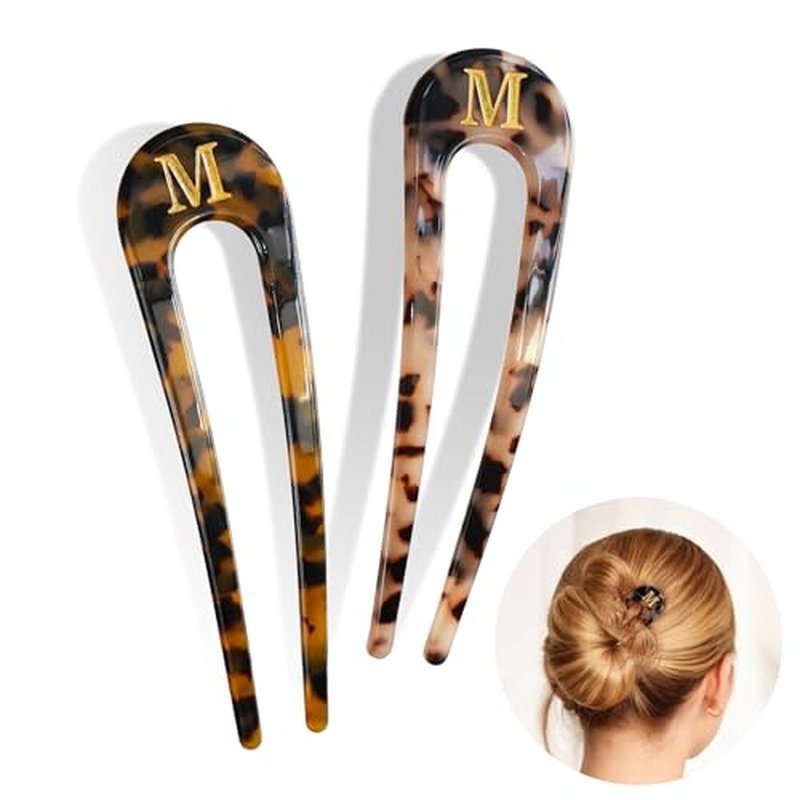 Personalized French Hair Pin Set for Women - 5.3 Inch Tortoise Shell