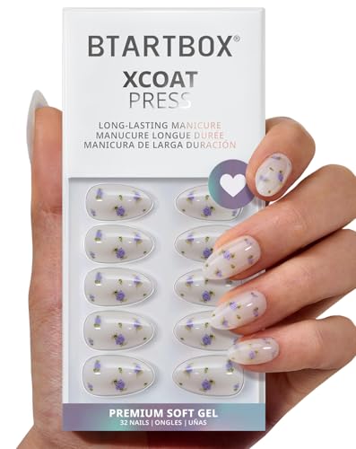 BTArtbox Press On Nails Short Almond - 32 Nails Kit with Gel Glue