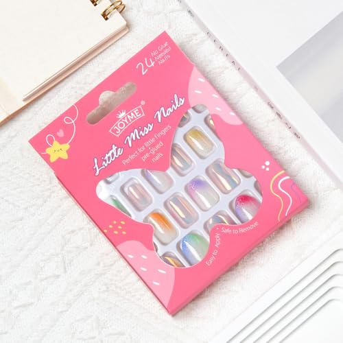 Kids Press On Nails, 24-Piece Glitter Fake Nail Kit Ages 5-12