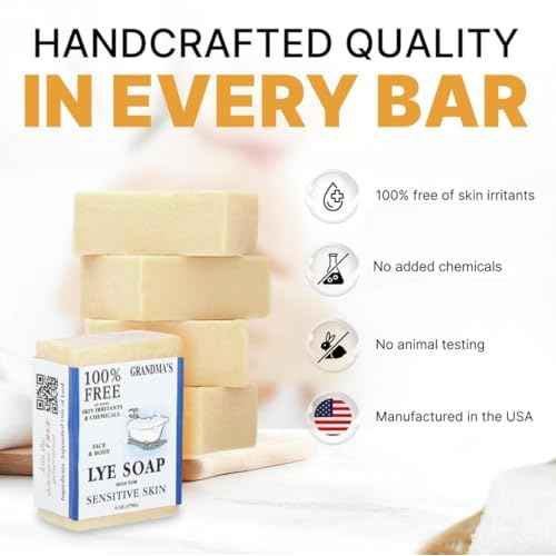 Grandma's Pure Lye Soap Bar by CLASSYONE ? Unscented Face & Body Wash Soap for Dry & Itchy Skin, Bundled with Wonder Wafers Baby Powder Air Freshener - 6.0 oz, Pack of 6