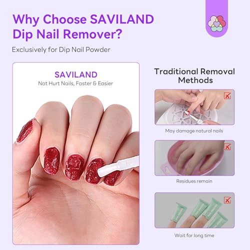 SAVILAND Dip Powder Remover Kit - Fast Nail Polish Removal with File (0.5 fl oz)