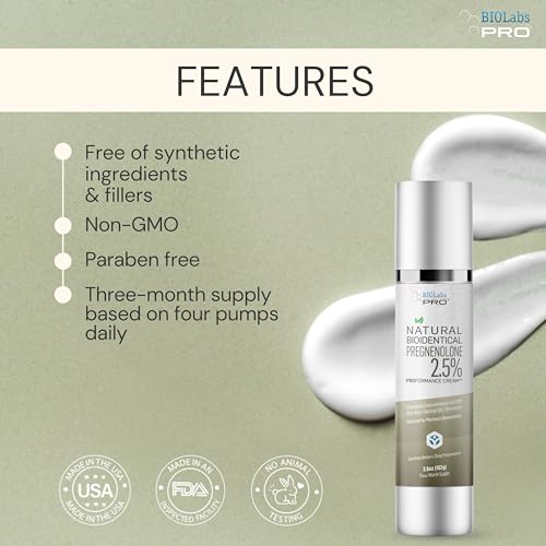 BIOLABS PRO Pregnenolone Cream 2.5% - Bioidentical Natural Pregnenolone - 25mg Per Dose - Three Month Supply - Luxury Bottle - 3.6oz