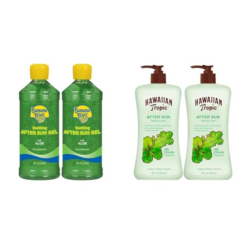 Banana Boat Soothing After Sun Gel with Aloe Twin Pack 16oz each & Hawaiian Tropic Lime Coolada After Sun Lotion Twin Pack 16oz each