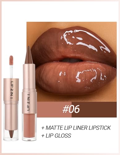 Erinde 2-in-1 Lip Liner & Gloss Combo Set - Nude Brown