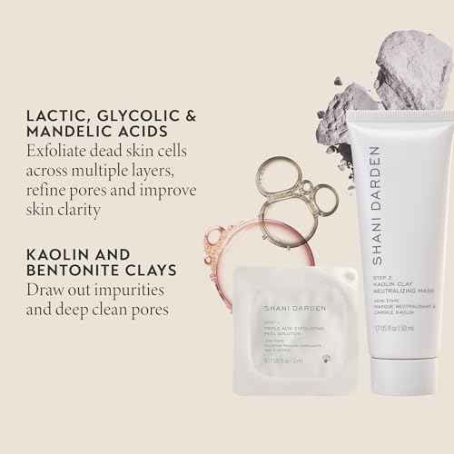 SHANI DARDEN SKIN CARE Triple Acid Peel, 2-Step Exfoliating Face Peel with Mandelic, Lactic & Glycolic Acids, Kaolin Clay Neutralizing Mask & Brush, Helps Improve Dark Spots & Skin Texture, 1.69 fl oz
