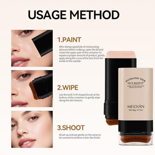 Ivory Foundation Stick with Built-In Brush - 3-in-1 Coverage