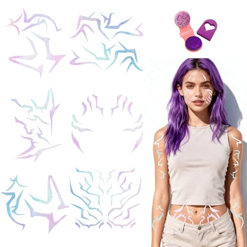 Iridescent Rune Temporary Tattoos with Purple Hair Chalk