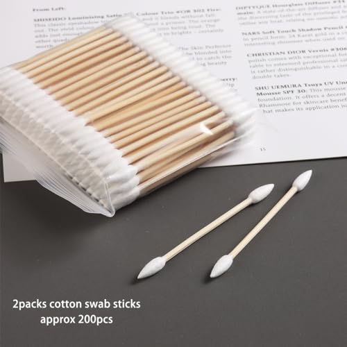 Precision Tip Cotton Swabs with Wooden Sticks - 200 Pack for Makeup & Ear Cleaning