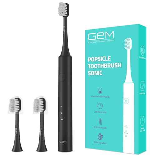 GEM GLAMOUR ENERGY MAGIC Sonic Electric Toothbrush for Adults and Kids 3 Heads Rechargeable Power Tooth Brush Travel Toothbrushes Gifts Stocking Stuffers-Black