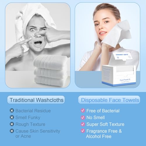 GRANNY SAYS Disposable Face Towel, Face Towelettes Disposable, Biodegradable Face Towels, Thickness Soft Clean Face Towels, Facial Towels for Sensitive Skin, Travel, Makeup Remover, 8"x10", 50 Count