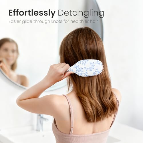 AIMIKE Porcelia Qing Detangler Brush for Fine Hair with Air Cushion, Elegant Blue & White Design