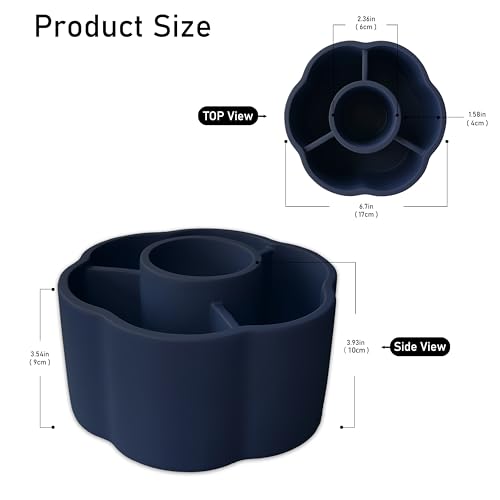 360¡Æ Rotate Makeup Brush Holder, 4 Slot Spin Beauty Tools Organizer, Brush Countertop Display Case, Desktop Storage, Bathroom Vanity Holder, Resin with Navy Blue Rubber Paint.