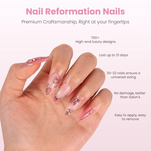 Rosé Blossom Press On Nails - Pink Almond Cat Eye 30 Pcs