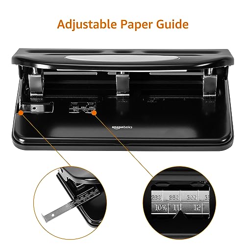 Amazon Basics 2/3 Hole Punch, Semi-Adjustable, 30 Sheet Capacity, Black