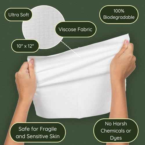 Clean Facial Towels for Sensitive Skin, 100% USDA Biobased Face Towels, 50 Count, Ultra Soft, Makeup Remover Dry Wipes, Viscose