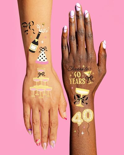 40th Birthday Temporary Tattoos - 46 Designs, Gold Foil