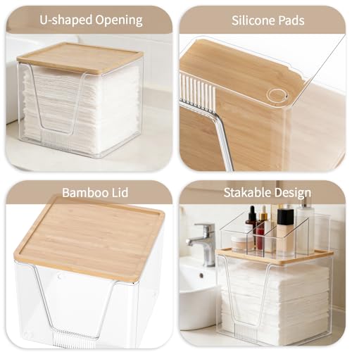 Disposable Facial Towel Holder & Cosmetic Organizer with Bamboo Lid