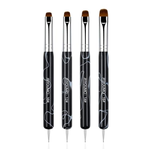 JFIYUOMCI Marble Black French Nail Brush Set 10#,12#,14#,16# Dual-Function Manicure Tools