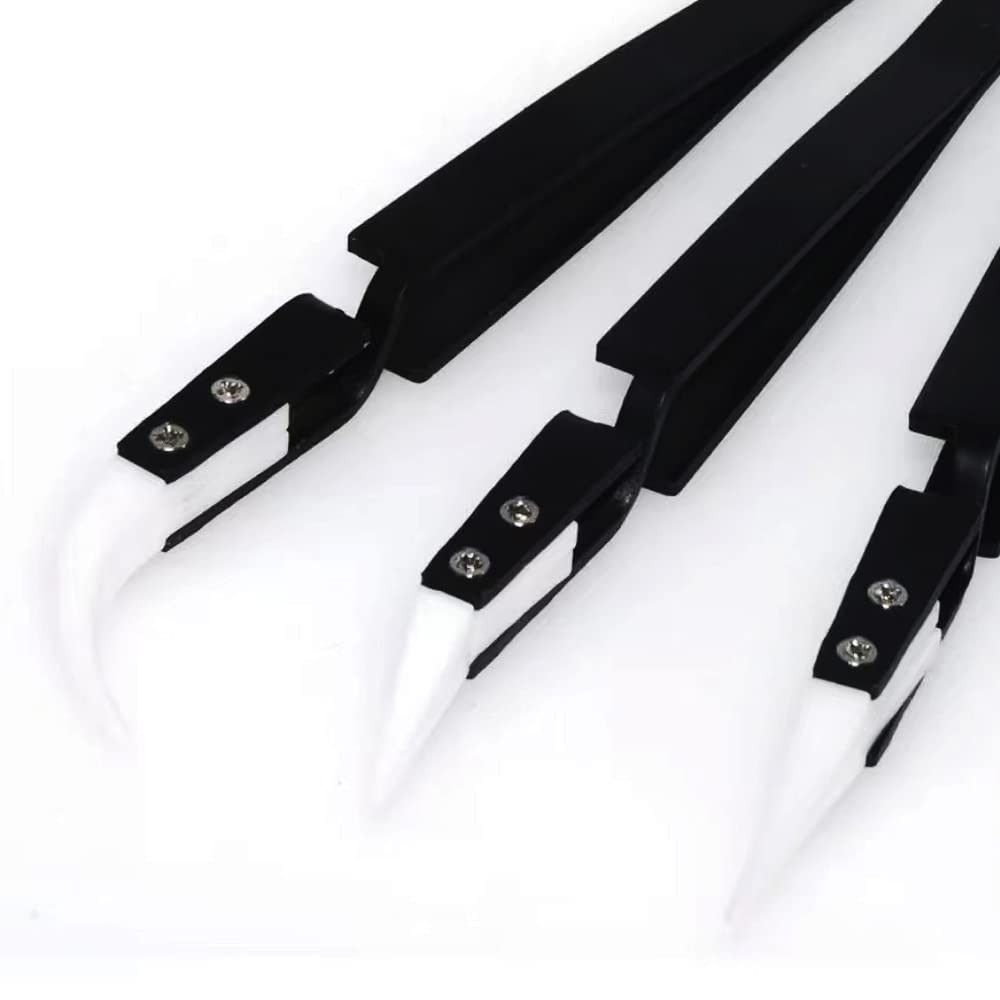 Precision Tweezers Reverse Ceramic Tweezers 3 PCS Electronic Tweezers, Soldering Hot Tweezers Self Locking Tweezers with Ceramic Tips-UY3