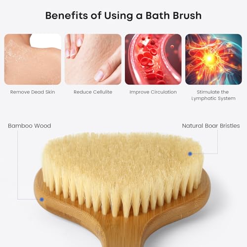 Eaxun 17.3" Bamboo Back Scrubber with Boar Bristles