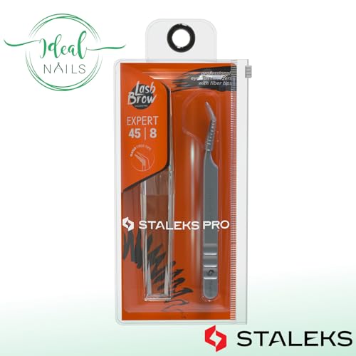 STALEKS PRO Expert 45 Type 8 Professional Eyelash Tweezers (Mini L-Shaped) ? Stainless Steel with Nano-Notches for Volume & Mega-Volume Lash Extensions