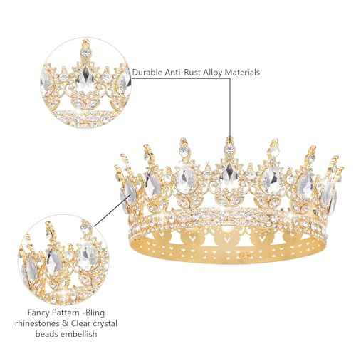 Queen Crown Rhinestone Wedding Crowns and Tiaras for Women Costume Party Hair Accessories Princess Birthday Crown Crystal Bridal Crown (Gold & White Crown)