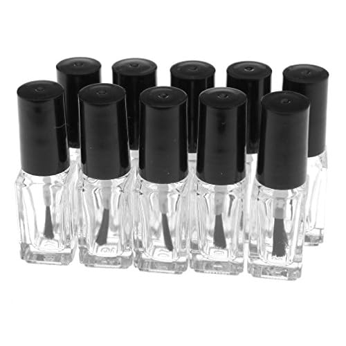 10Pcs Clear Empty Glass Nail Posh Bottle 5ml Square Shape Refillable Containers