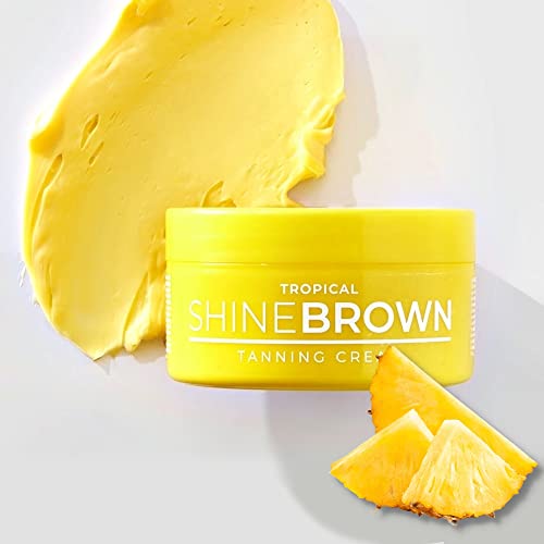 BYROKKO Original Shine Brown Tropical Tanning Cream 150 ml | Moisturizing and Non-Sticky Instant Tanning Jam with Carrot Oil, Cacao & Shea Butter and Vitamin E & B, Yellow