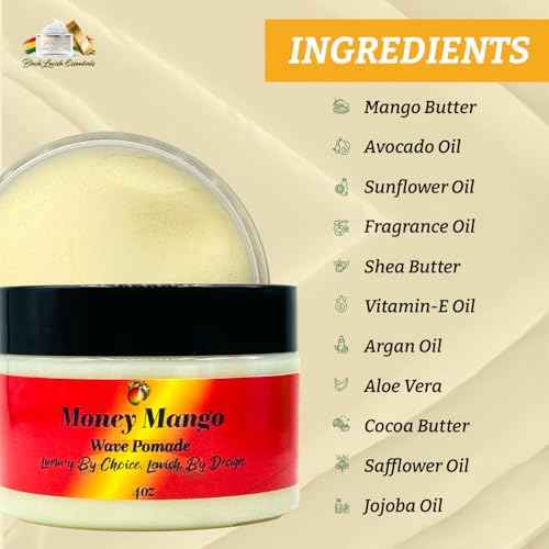 Ultra-Smooth 360 Wave Pomade for Men, Deep Waves, Strong Hold and Shine for Wavy Hair, Shea Butter and Mango Butter, Non-Greasy Formula (Money Mango Pomade, 4oz)