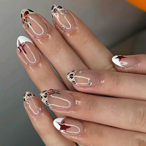 Leopard Print French Tip Press On Nails 24pc Medium Almond