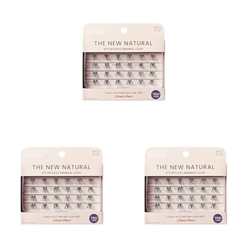 KISS The New Natural False Eyelashes, Easy to Apply, Reusable Fake Lashes, Cruelty Free, Includes 24 Short & Medium Length (12mm-16mm) Natural Volume Trio Lash Clusters - Style ¡®Noir¡¯ (Pack of 3)