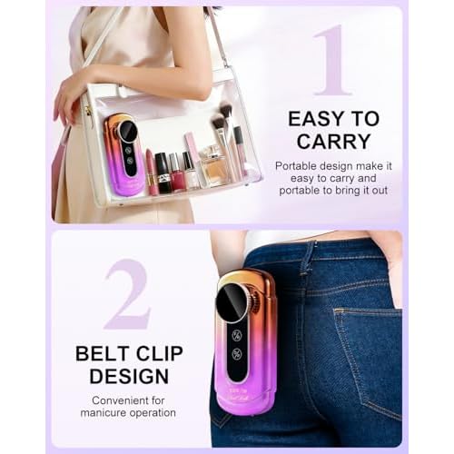 Professional Electric Nail Drill Kits 45000RPM Gradient Purple Portable Cordless 3-in-1 Nail File Machine with Rechargeable Stand and Nail Lamp for Acrylic Gel Polish Removing Home & Salon Use