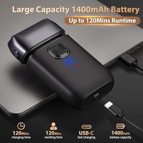 Electric Foil Razor for Men, Electric Shavers with Pop-Up Trimmer Rechargeable - 2-Speed Adjustable, Travel Lock, 120 Mins Runtime, Double Floating Blades for Men's Face Close Shaving (Black)