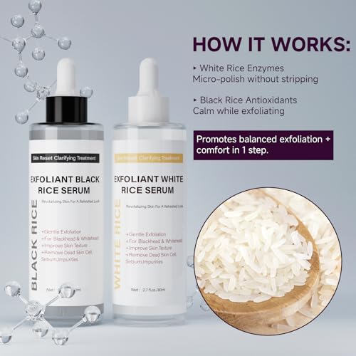 Face Exfoliant, Glow Rice Exfoliant Ampoule Duo, Gentle Soft Peel Exfoliating Face and Body Scrub Skin Shot, Lightweight Hydrating Glow Formula for All Skin, 5.4fl oz*1 Set