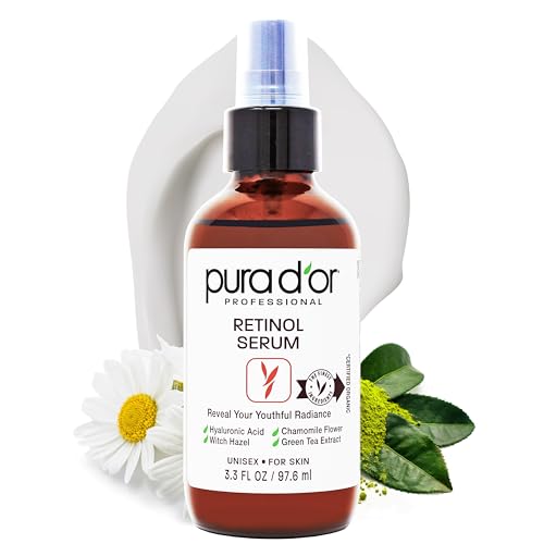 PURA D'OR Retinol Serum Nighttime Facial Skincare ? 3.3 oz Overnight Treatment Featuring Aloe Vera Botanical Extracts, Lightweight Fast-Absorbing Hydration for Smoother-Looking Texture, Tone, Radiance