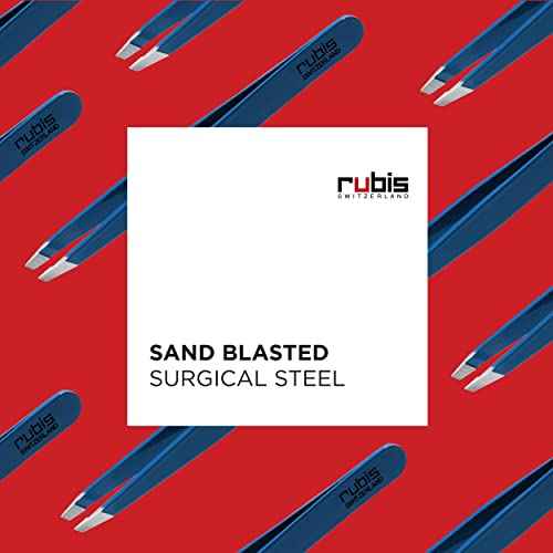 Rubis Classic Stainless Steel Slanted Tweezers for Precise Eyebrows and Hair Removal, 1K109, Made in Switzerland, Blue