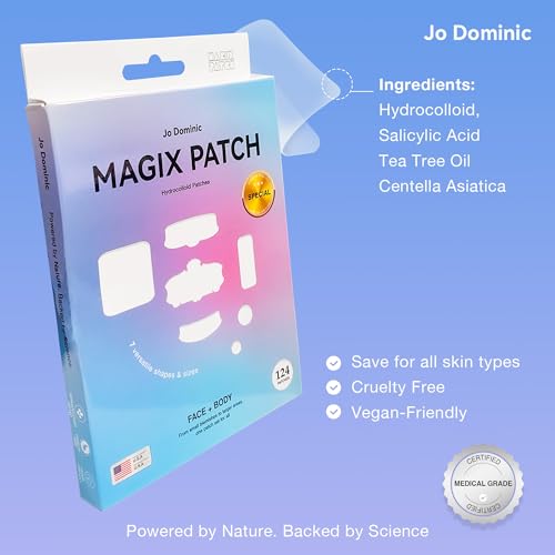 MAGIX PATCH 124 Pimple Patches by Jo Dominic?Large Pimple Patches for Face & Body, Big Acne Patches, Fits Various Areas XL Hydrocolloid Patch, Absorbs Oil & Zit Hydrocolloid Patch (7 Sizes)