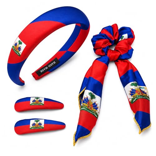 Haiti Flag Hair Ties & Clips 4-Piece Set